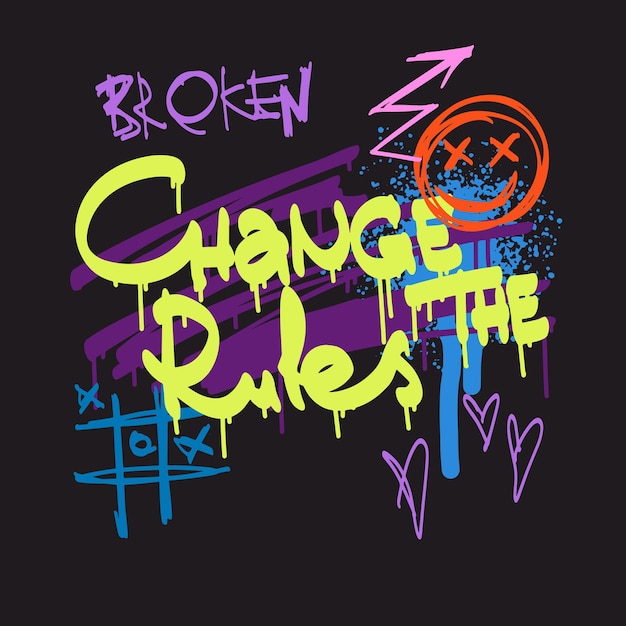 Vektor urbaner typografie-slogan „change the rules“ mit sprüheffekt. street-art-graffiti-druck für t-shirt