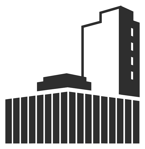 Urbanes schwarzes Logo. Symbol für Geschäftsgebäude in der Stadt isoliert auf weißem Hintergrund