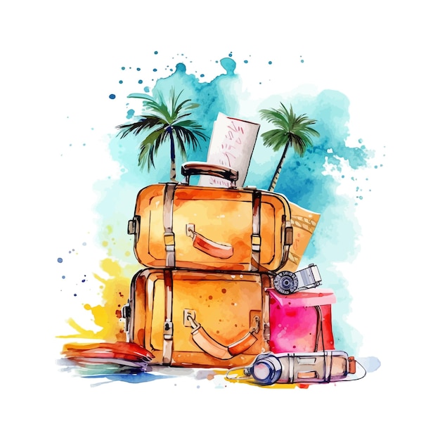 Vektor urlaub und reisen aquarell clipart weißer hintergrund