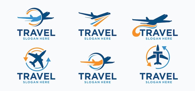 Urlaubsreise-Design Urlaubsreisebüro-Logo mit Flugzeug- und Weltkonzept