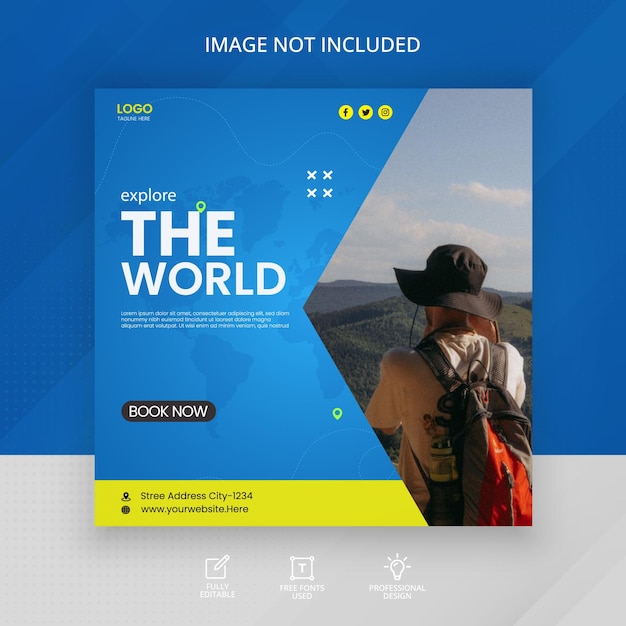 Urlaubsreisen, moderne Business-Wohnung, Social-Media-Instagram-Post-Banner-Vorlage