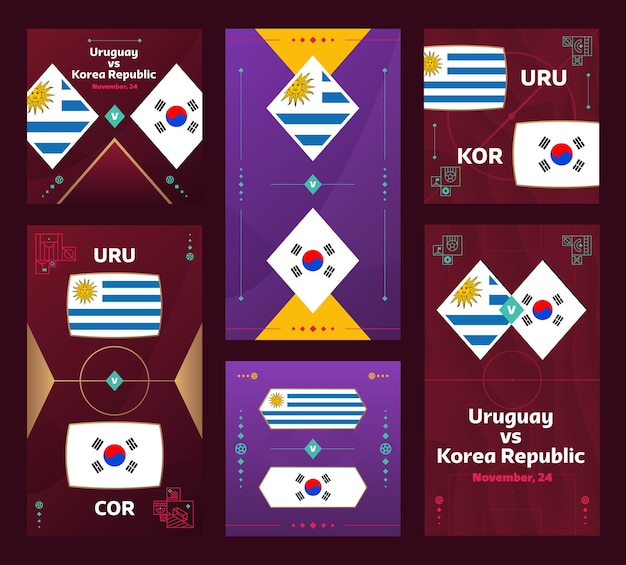 Uruguay vs. Korea Match World Football 2022 vertikales und quadratisches Bannerset für Social Media 2022