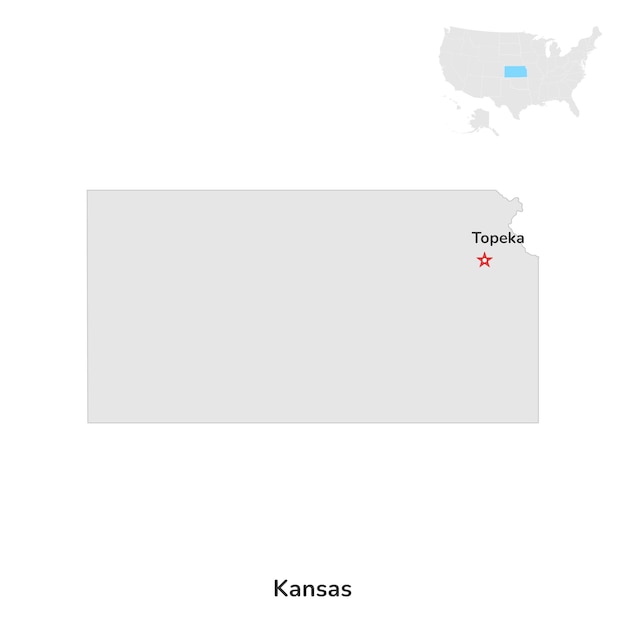 US-amerikanischer Bundesstaat Kansas USA-Bundesstaat Kansas County Kartenumriss auf weißem Hintergrund