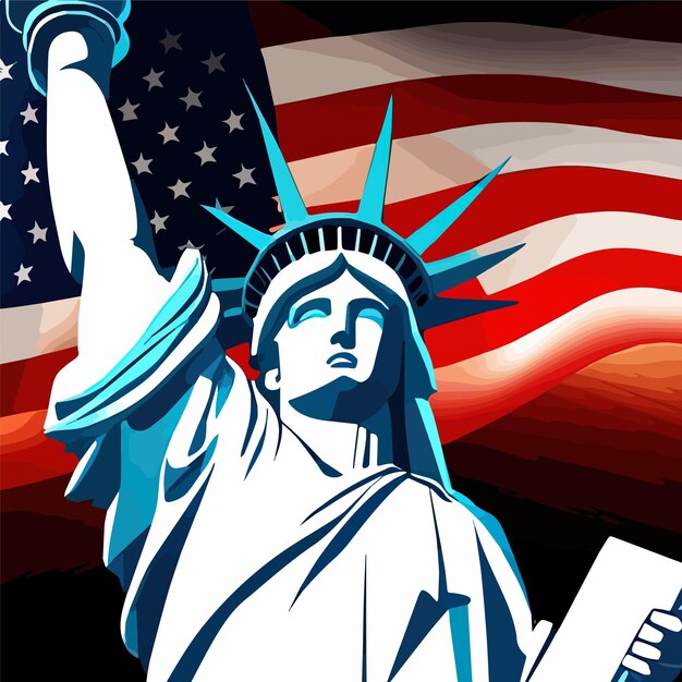US-Grüßekarten Flagge und Freiheitsstatue Juli-Unabhängigkeitstag der Vereinigten Staaten Vektor