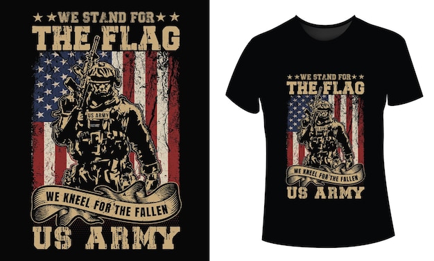 US-Veteranenarmee im Grunge-Stil stehen für die Flagge, knien für den gefallenen Vektor