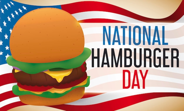 Usa-flagge mit köstlichem burger zur feier des nationalen hamburger-tages