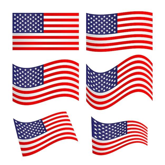 USA-Flagge Set von patriotischen Emblemen Fahnen isoliert auf weißem Hintergrund Vektor-Illustration
