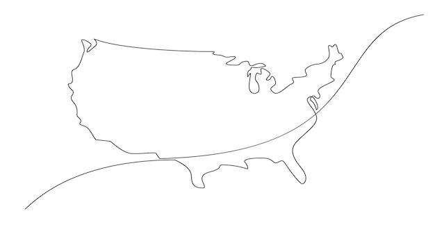 Vektor usa karte eine kontinuierliche linienzeichnung land einzelne linie kontur karte form des landes