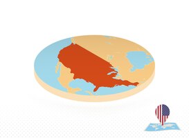 Usa-karte im isometrischen stil orangefarbene kreiskarte