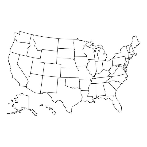 USA-Kartenhintergrund mit Staaten Karte der Vereinigten Staaten von Amerika isoliert auf weißem Hintergrund Vektor-il
