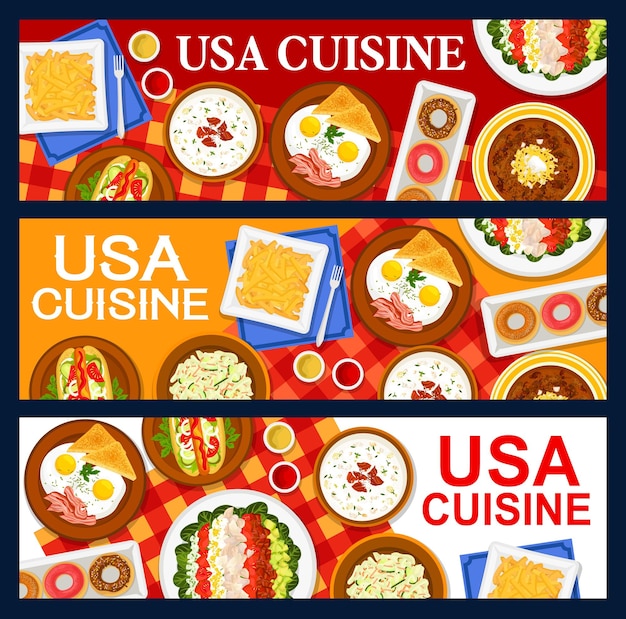 Vektor usa-küche-banner amerikanische speisekarte