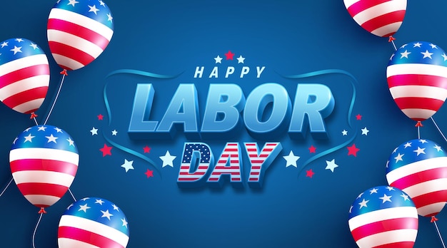 USA Labor Day Sale Banner VorlageUSA Labor Day Feier mit amerikanischer Ballonflagge auf Blau