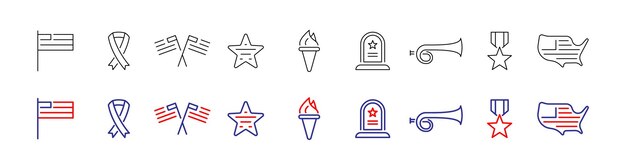 Usa memorial veteran day line icon set isolierte illustration