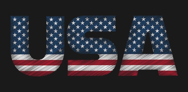 Vektor usa-text mit amerikanischer flagge