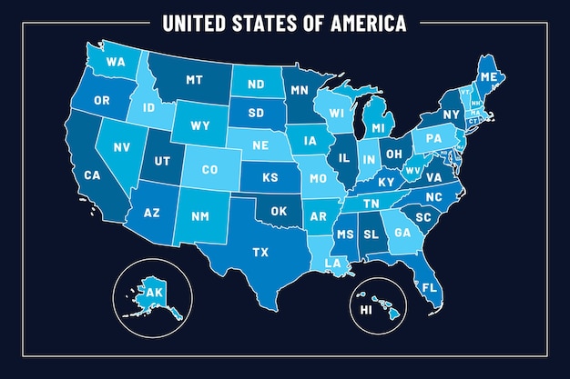 Usa-übersichtskarte im flachen design