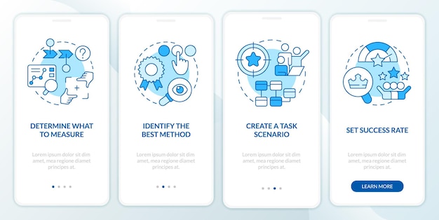 Usability-Teststrategie blauer Onboarding-Bildschirm für mobile Apps