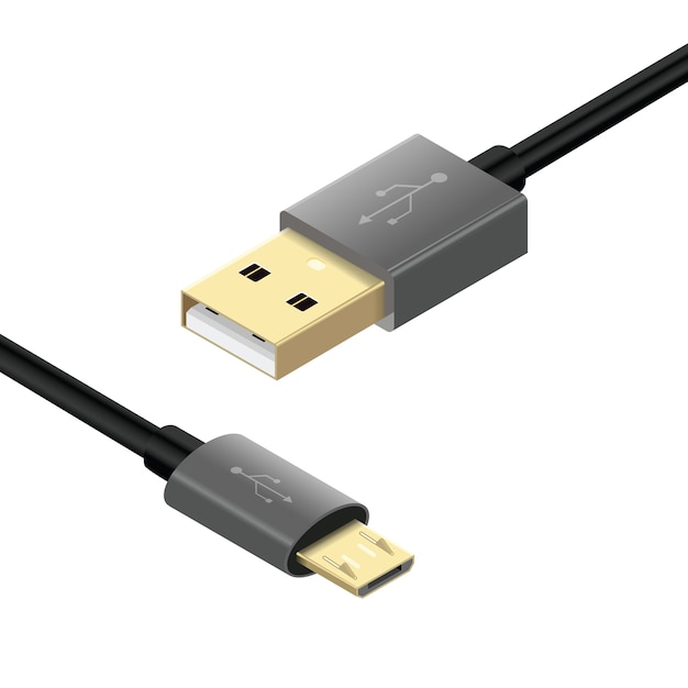 USB-Mikrokabel lokalisiert auf weißem Hintergrund