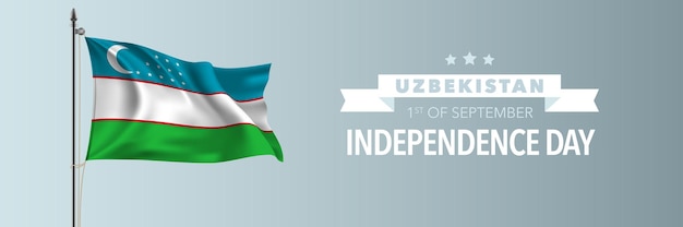 Usbekistan glücklicher unabhängigkeitstag. usbekischer nationalfeiertag 1. september gestaltungselement mit wehender flagge am fahnenmast