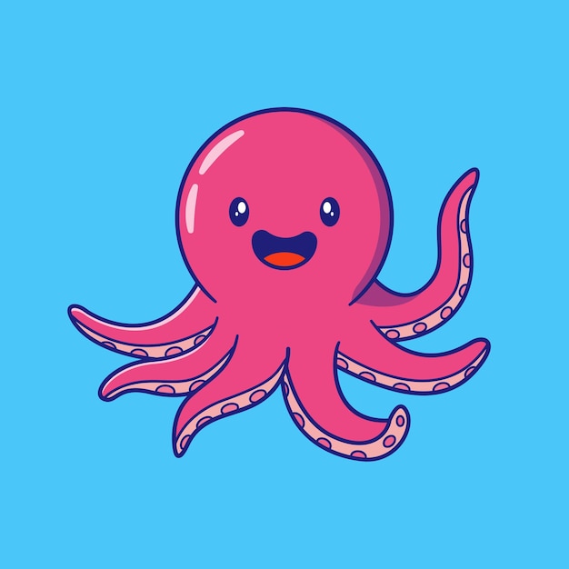 Ute octopus winken hand illustration. octopus maskottchen cartoon charaktere tiere isoliert.