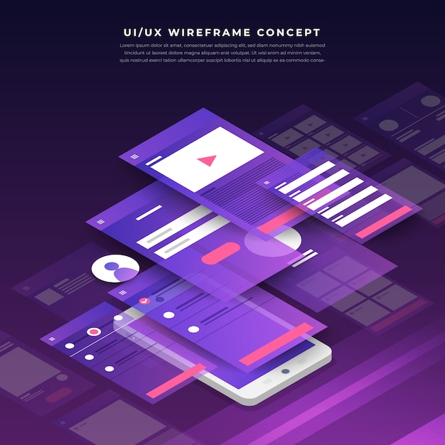 UX UI-Flussdiagramm. s Konzept der mobilen Anwendung isometrisch. Illustration.
