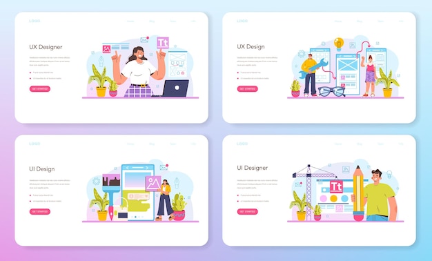 Ux- und ui-designer-webbanner oder landingpage-set. verbesserung der app-oberfläche