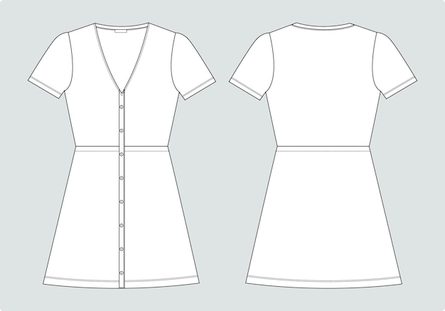V-ausschnitt langes kleid technische mode flache skizze vektor illustration vorlage für damenkrankenschwester