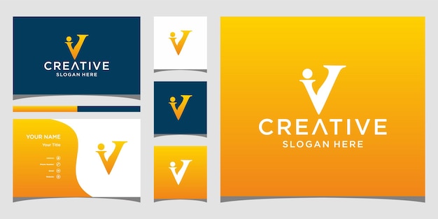 V-logo-design mit visitenkartenvorlage