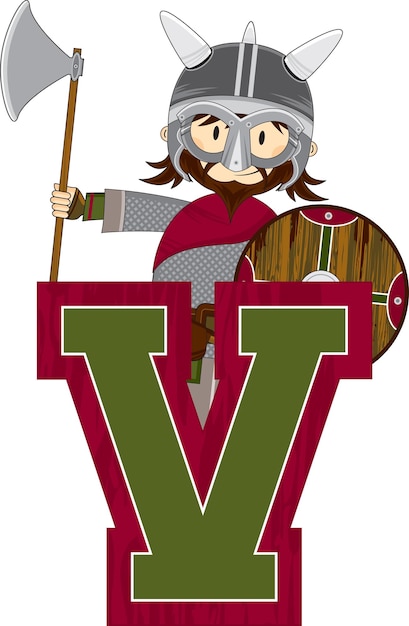 V steht für viking alphabet learning educational illustration