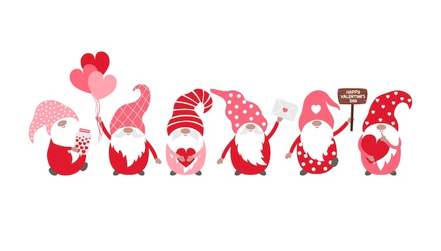 Vektor valentine gnomes vektor-illustration lokalisiert auf einem weißen hintergrund