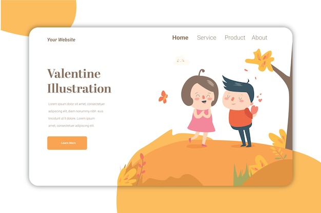 Vektor valentine ilustration landing page template netter charakter