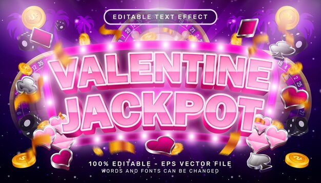 Valentine jackpot 3d-texteffekt und bearbeitbarer texteffekt