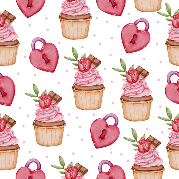 Valentine seamless pattern aquarell