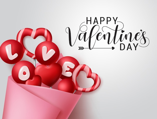 Valentines candy bouquet vektor-banner-vorlage glücklicher valentinstag-grußtext mit valentin