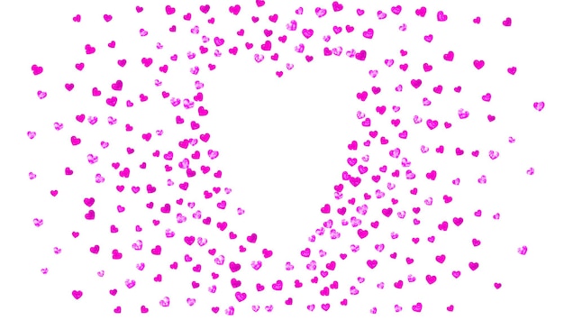Valentinsgrußhintergrund mit rosa funkelnherzen. 14. februar tag. vektorkonfetti für valentinsgrußhintergrundschablone. grunge handgezeichnete textur.