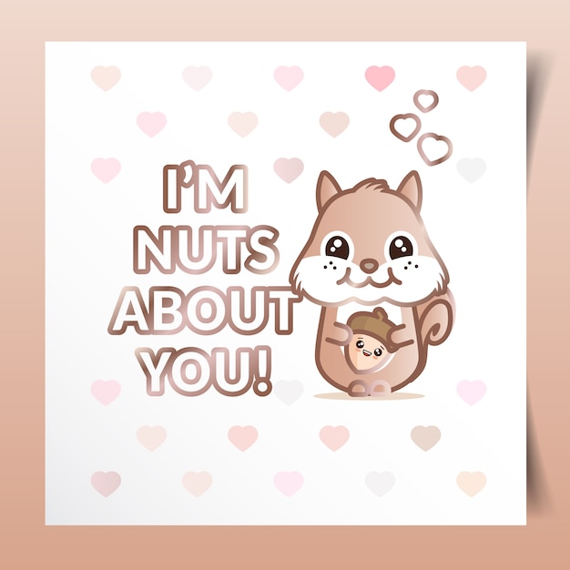Valentinsgrußtageskarte mit dem eichhörnchen, das eine nuss hält