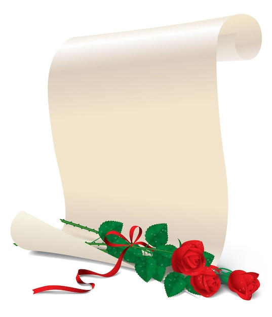 Valentinskarte eines weißen papiers mit drei roten rosen