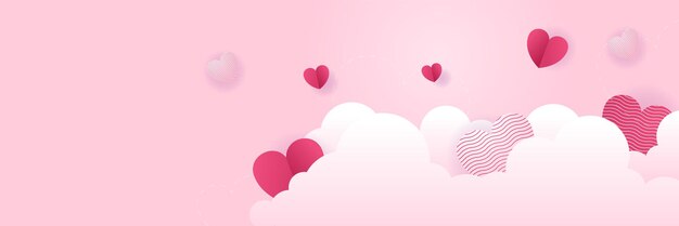 Valentinstag-banner-hintergrund mit herzförmigen ballons. vektorillustration, banner, tapete, flyer, einladung, poster, broschüre, gutscheinrabatt.