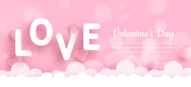 Valentinstag-Banner mit Herzen im Papierschnittstil
