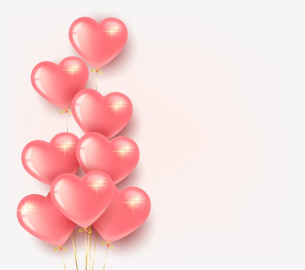 Valentinstag, Bündel von rosa herzförmigen Luftballons. Auf hellem Hintergrund.