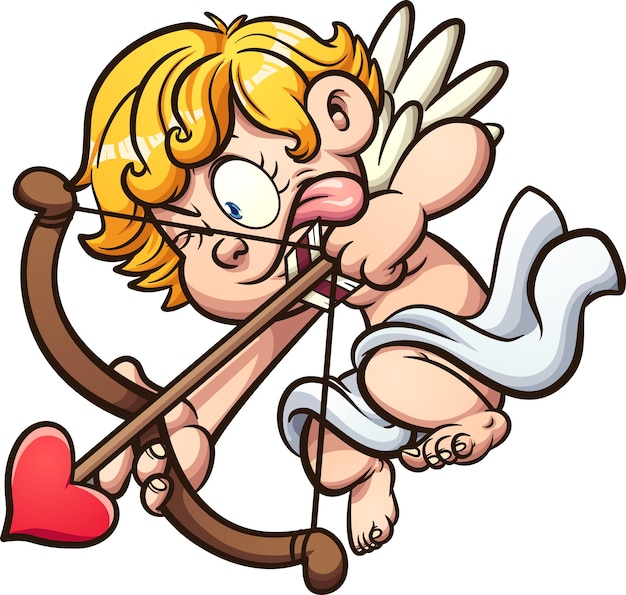 Vektor valentinstag cherub mit pfeil und bogen zielen.