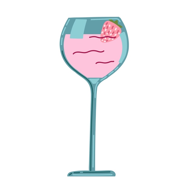 Valentinstag-cocktail mit erdbeeren glas-symbol vektor-illustration