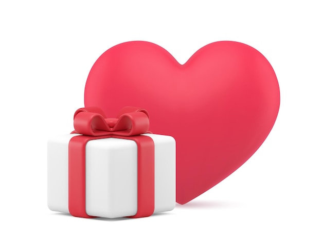 Valentinstag elegantes Geschenk rotes Herz verpackt Geschenkbox Feier 3D-Ikonen realistischer Vektor