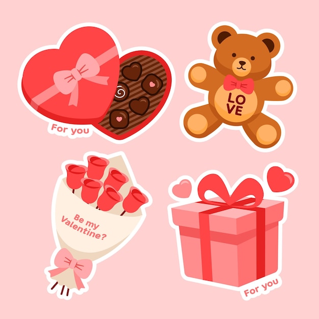 Valentinstag geschenk-set flache design-elemente ikonen-set cute cartoon-vektor-illustration eps