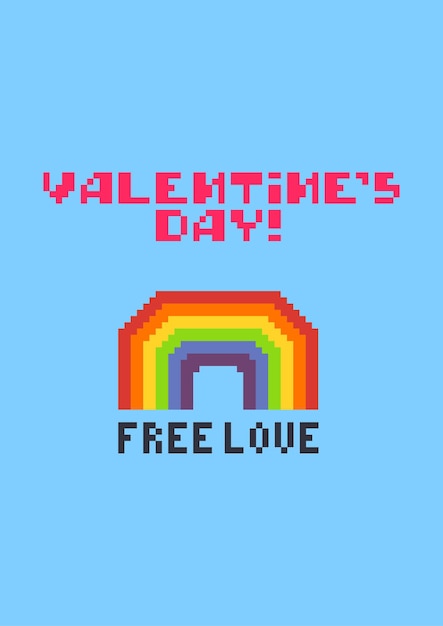 Vektor valentinstag grußkarte mit niedlichen pixel bunten regenbogen