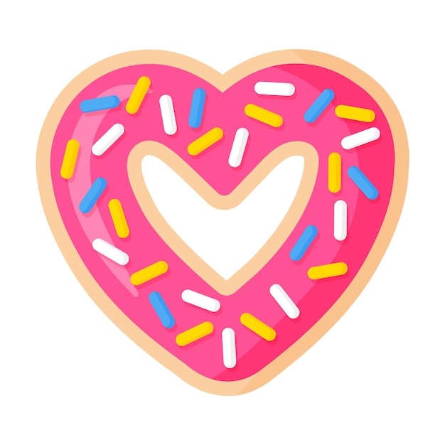 Valentinstag herzförmige rosa donut mit zuckerguss. isolierte illustration der vektorkarikatur.