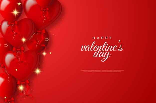 Valentinstag Hintergrund mit roten Liebesballons mit roten Bändern.
