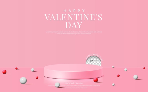 Valentinstag Hintergrund rosa Podium mit Ball für die Produktanzeige 3d Realistische Vektorillustration