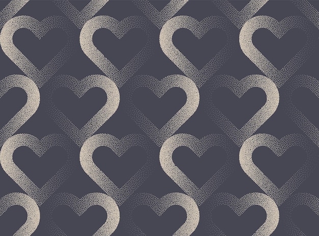 Valentinstag hintergrund vektor punktierung lineare herzen ästhetische nahtlose muster abstrakte tapete. gepunktete linie herz grafik liebessymbol sich wiederholende geschenkpapier textur. moderne kunstillustration