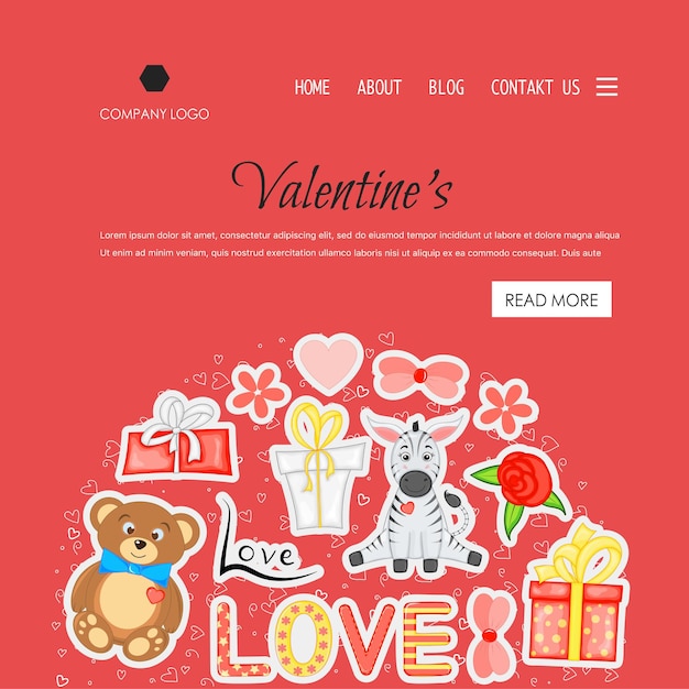 Valentinstag-homepage-vorlage. cartoon-stil. vektor-illustration.