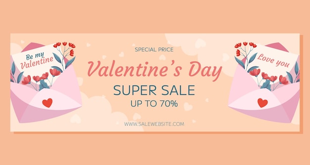 Valentinstag horizontale Super Sale Banner Vorlage Design Rosa offene Umschlag Worte Liebe dich